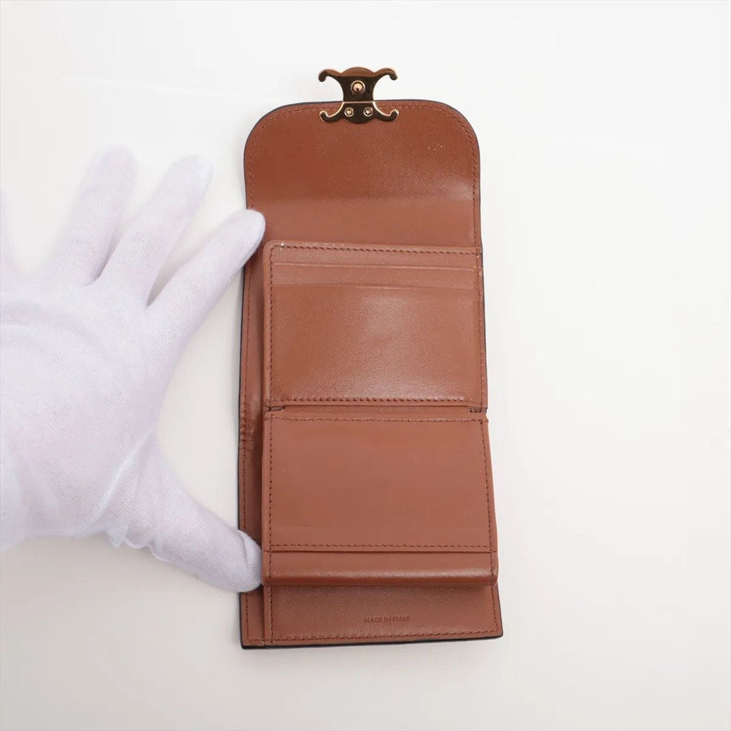Celine Triomphe Small Flap Wallet Leather Trifold Brown Gold — view 5