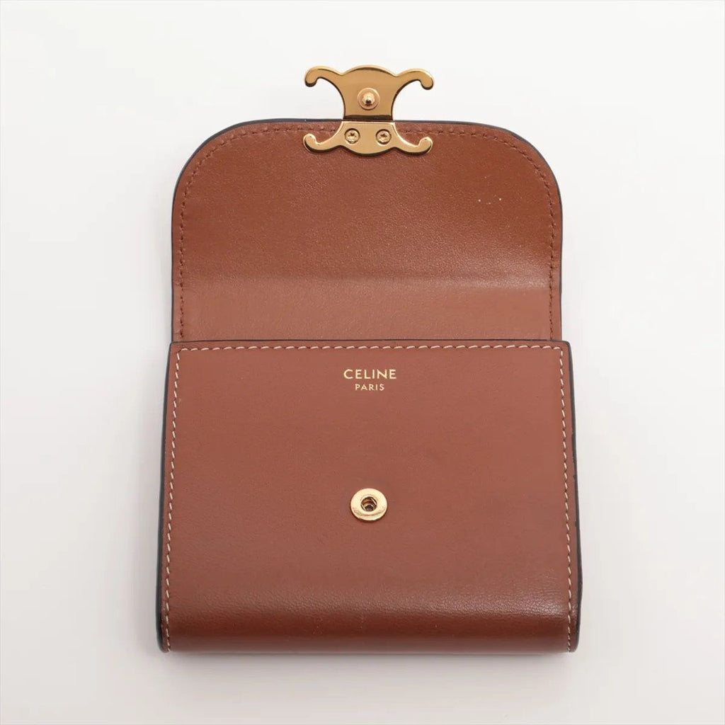 Celine Triomphe Small Flap Wallet Leather Trifold Brown Gold — view 3