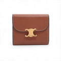Celine Triomphe Small Flap Wallet Leather Trifold Brown Gold