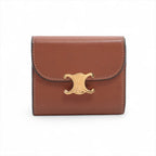 Celine Triomphe Small Flap Wallet Leather Trifold Brown Gold