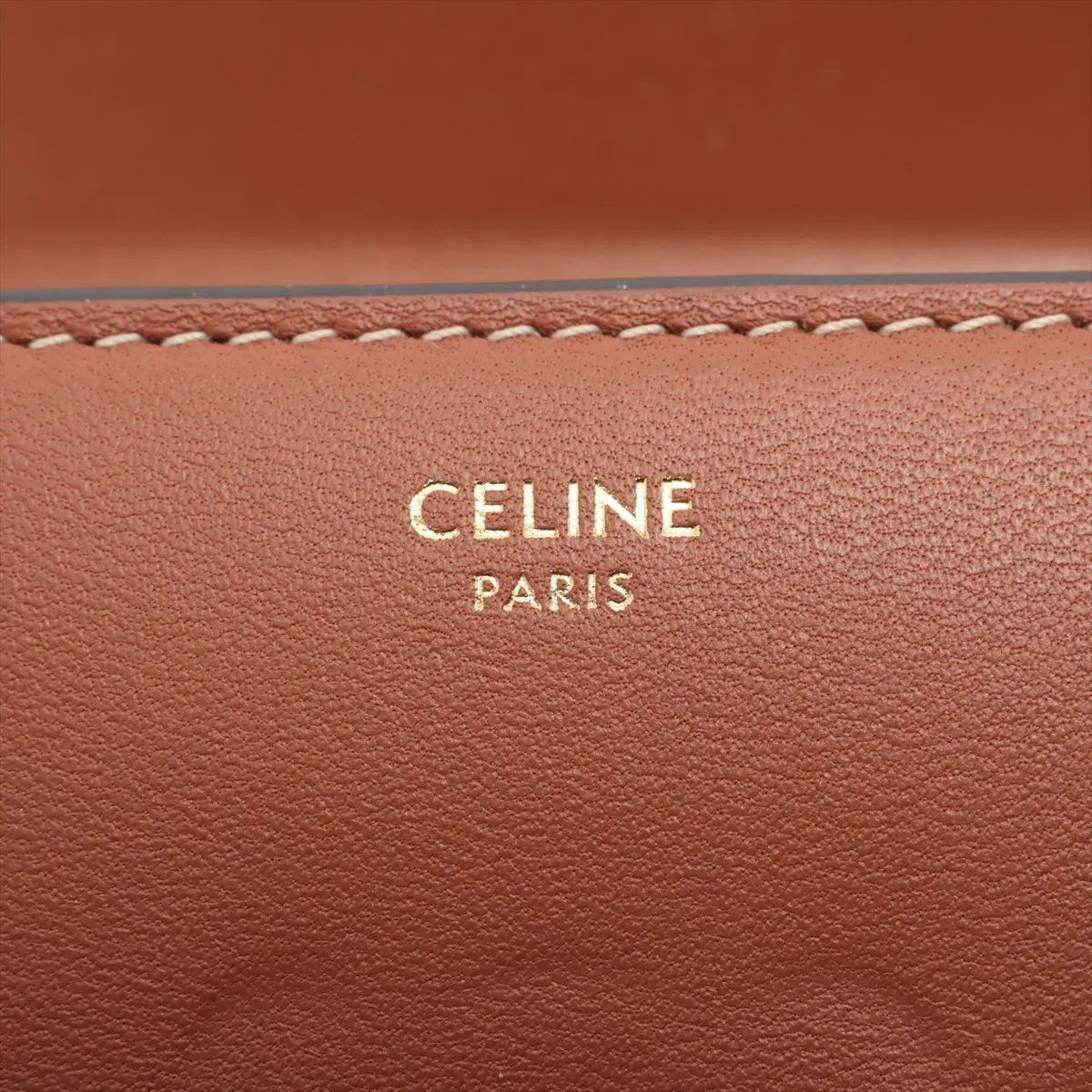 Celine Triomphe Small Flap Wallet Leather Trifold Brown Gold — view 8
