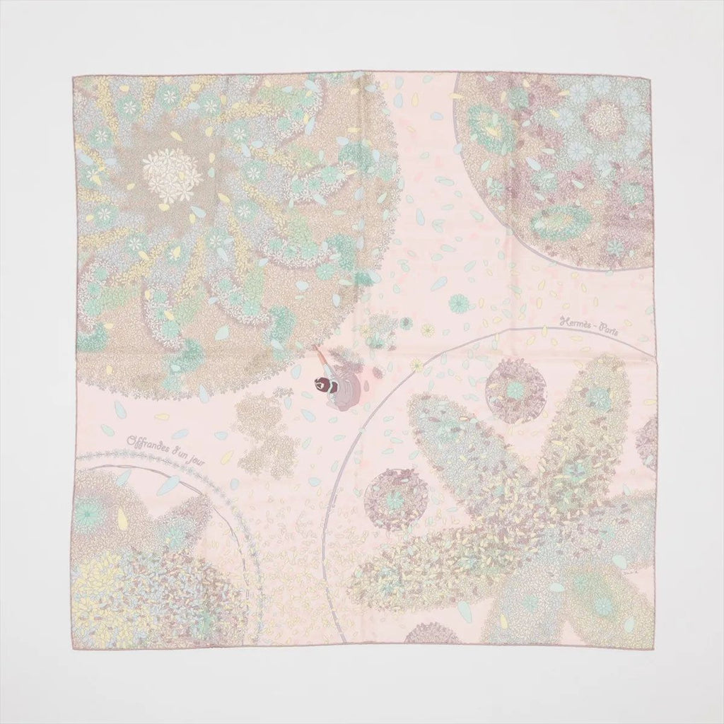 Hermes Tagged Carre 90 Offrandes D'un Jour Flower Offering Silk 100% Scarf