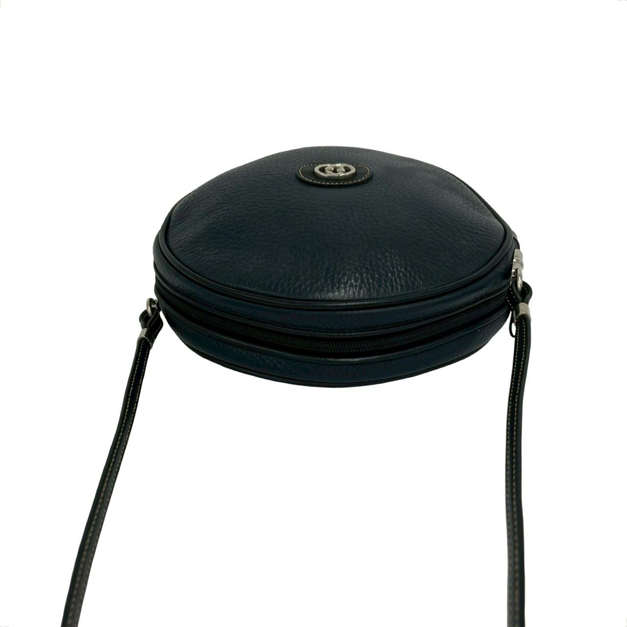 Gucci Vintage GG Logo Leather Round Mini Shoulder Bag Pochette Navy — view 4