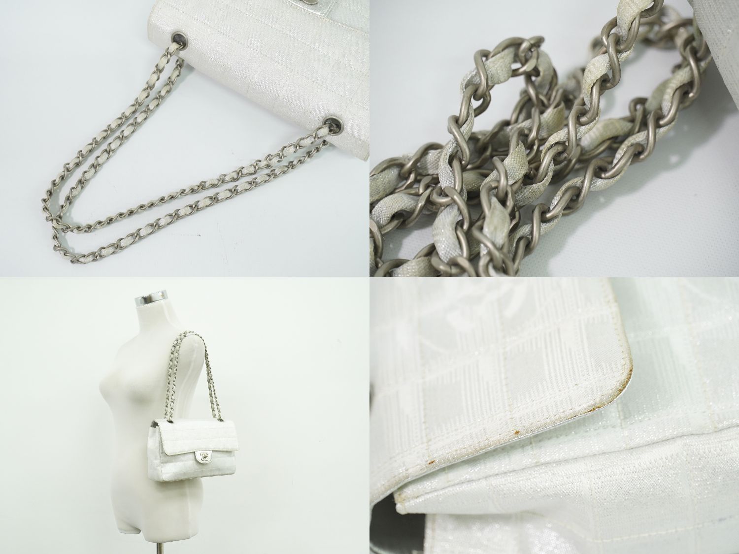 Chanel New Travel Line Choco Bar Chain Shoulder Bag Canvas Pearl White — view 6