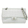 Chanel New Travel Line Choco Bar Chain Shoulder Bag Canvas Pearl White