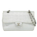 Chanel New Travel Line Choco Bar Chain Shoulder Bag Canvas Pearl White