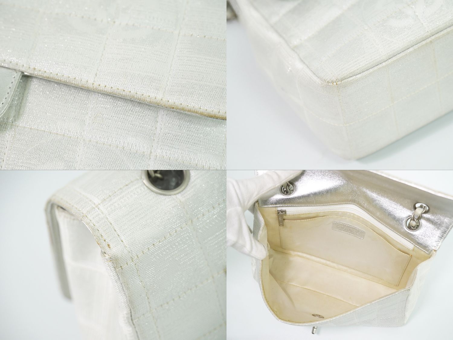 Chanel New Travel Line Choco Bar Chain Shoulder Bag Canvas Pearl White — view 7