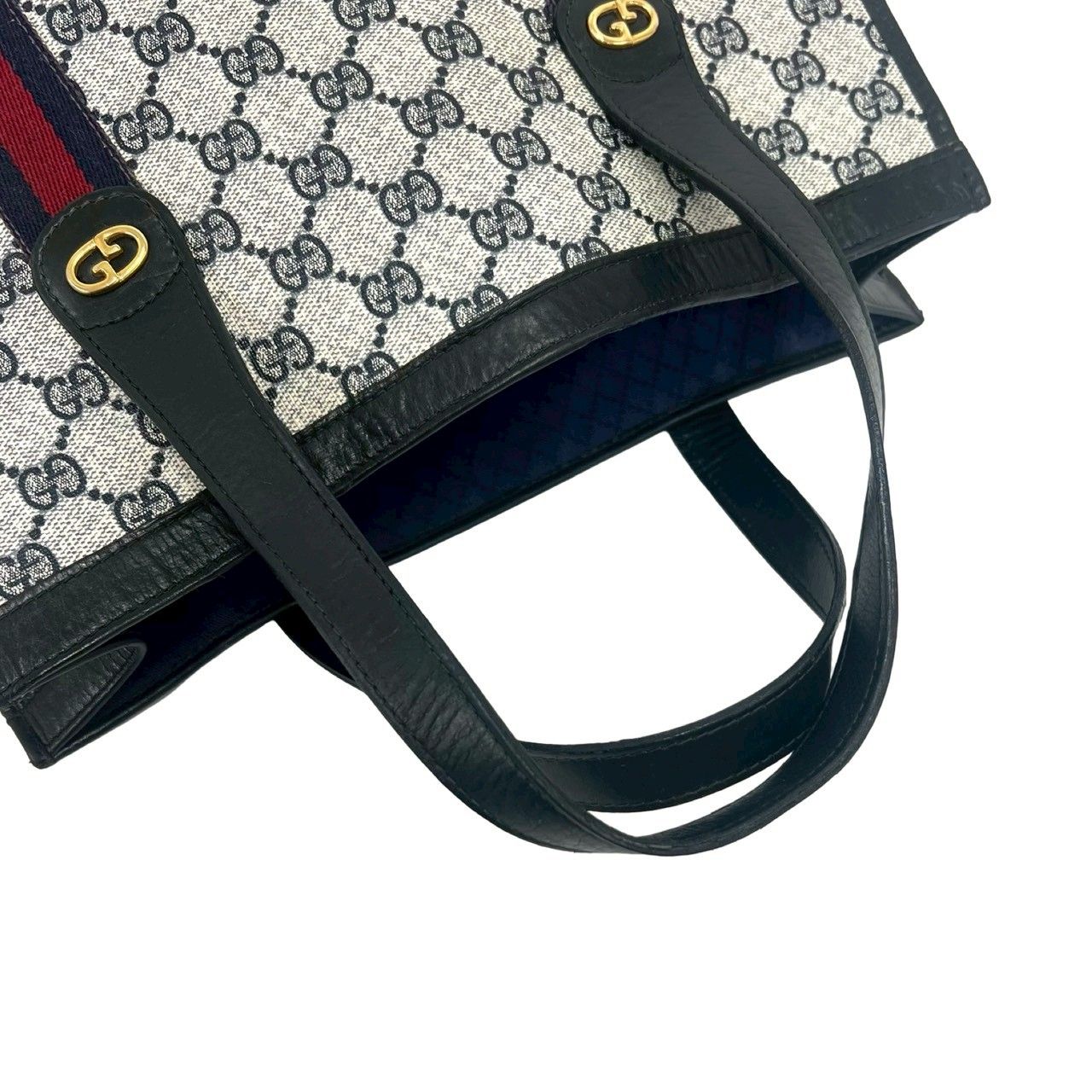 Gucci Vintage Sherry Line GG Logo Pattern Leather Tote Navy — view 4