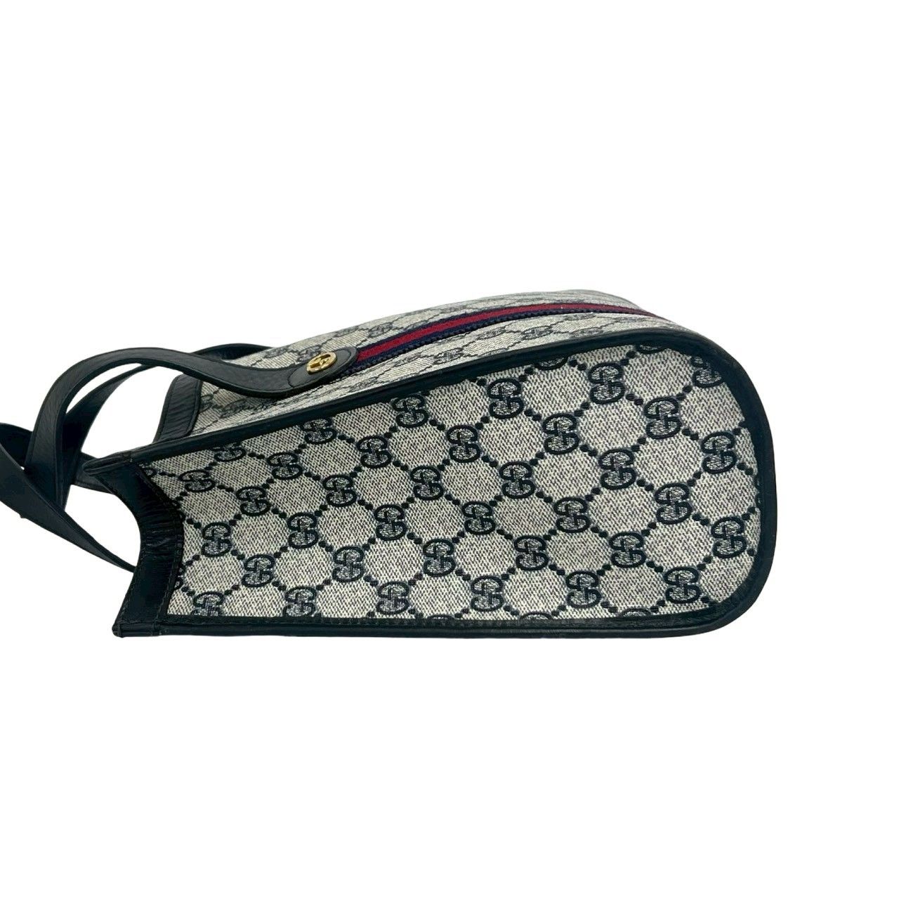 Gucci Vintage Sherry Line GG Logo Pattern Leather Tote Navy — view 5