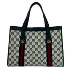 Gucci Vintage Sherry Line GG Logo Pattern Leather Tote Navy — view 3