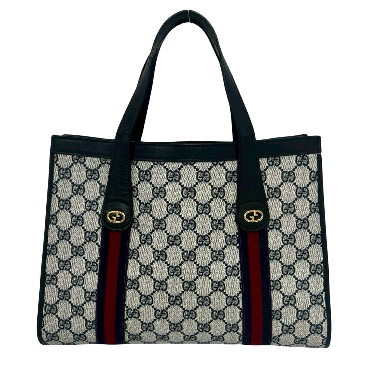 Gucci Vintage Sherry Line GG Logo Pattern Leather Tote Navy — view 3