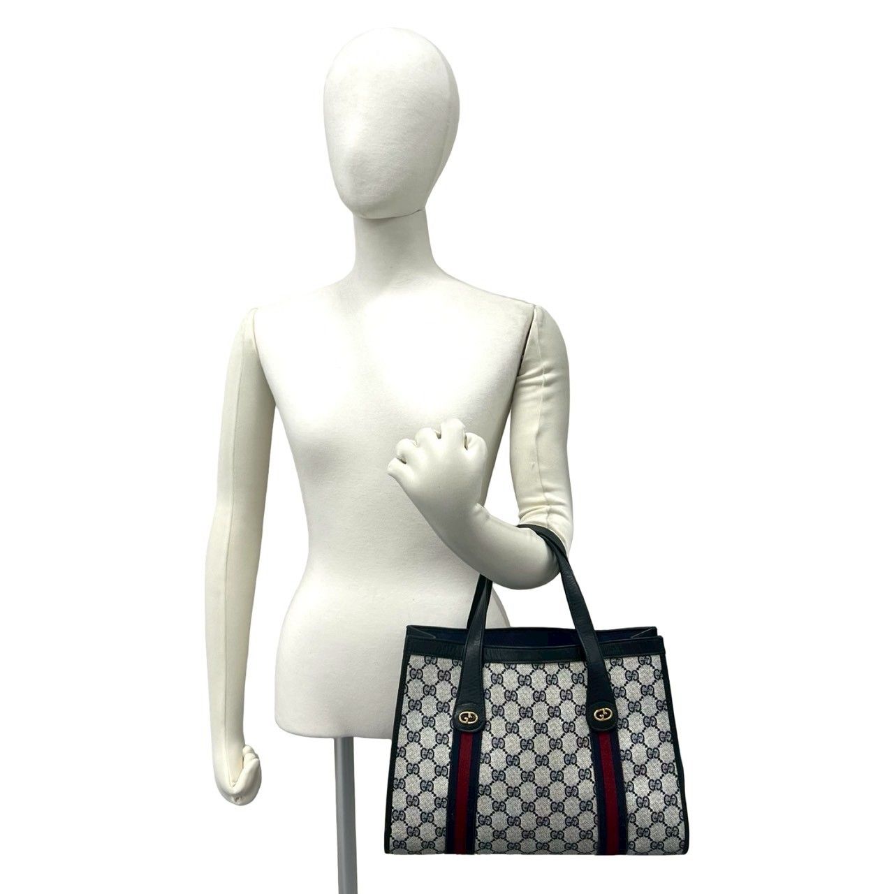 Gucci Vintage Sherry Line GG Logo Pattern Leather Tote Navy — view 2