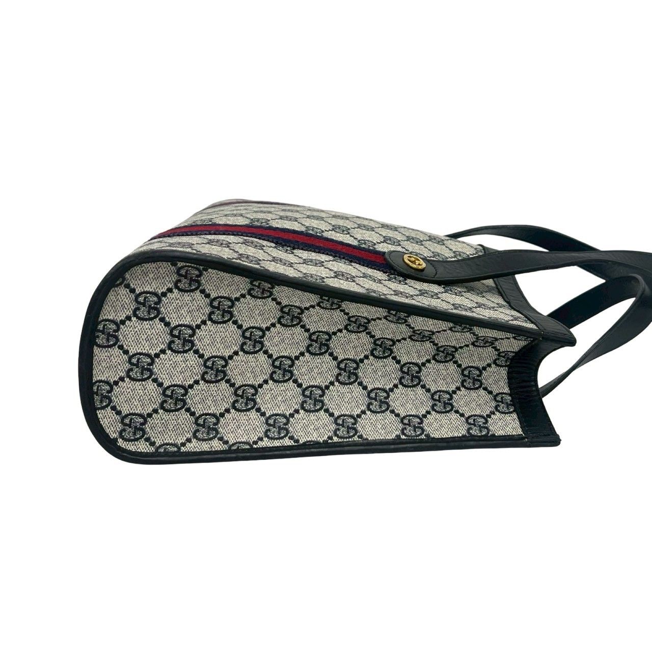 Gucci Vintage Sherry Line GG Logo Pattern Leather Tote Navy — view 6