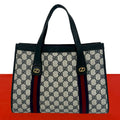 Gucci Vintage Sherry Line GG Logo Pattern Leather Tote Navy