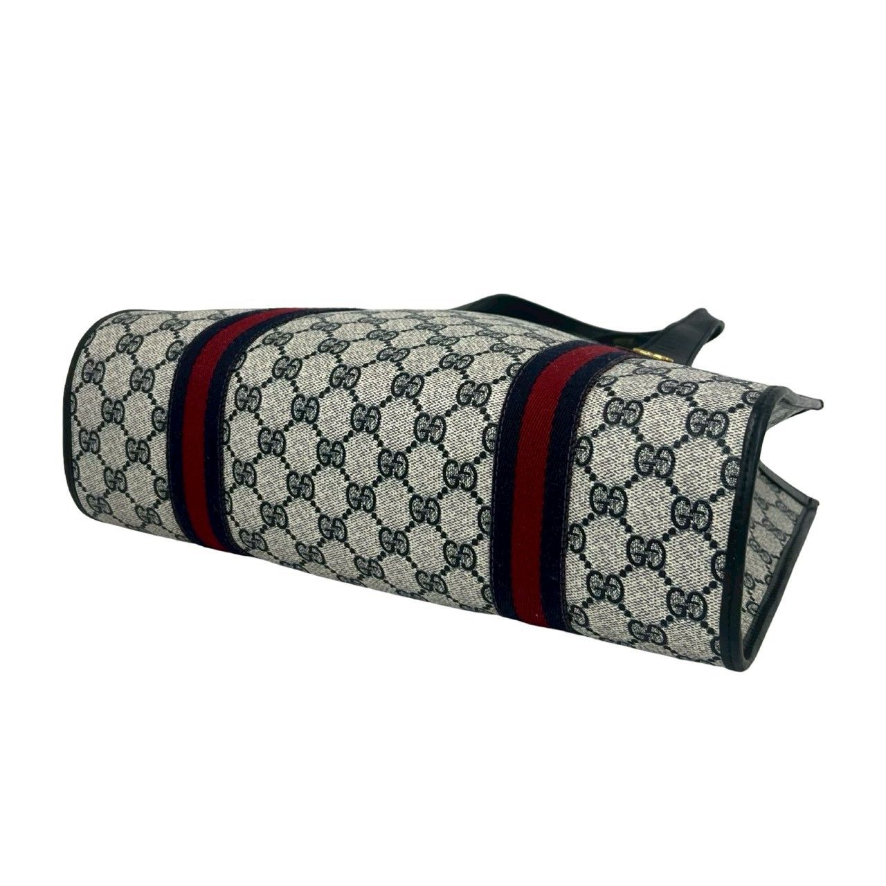 Gucci Vintage Sherry Line GG Logo Pattern Leather Tote Navy — view 8