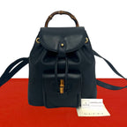 Gucci Vintage Bamb Leather Backpack Navy