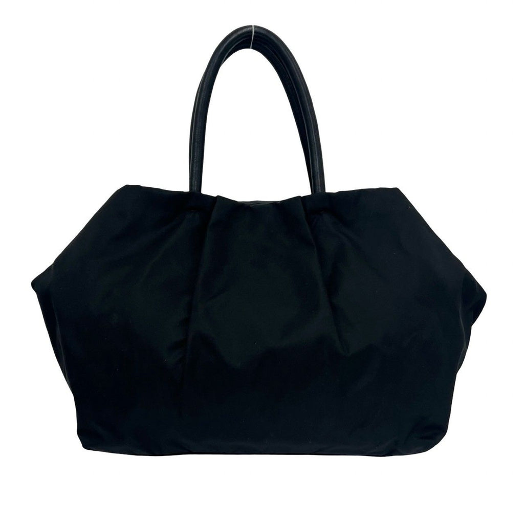 Prada Logo Tessuto Nylon Ribbon Motif Leather Tote Black — view 3