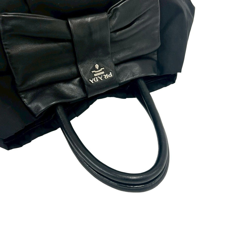 Prada Logo Tessuto Nylon Ribbon Motif Leather Tote Black — view 4