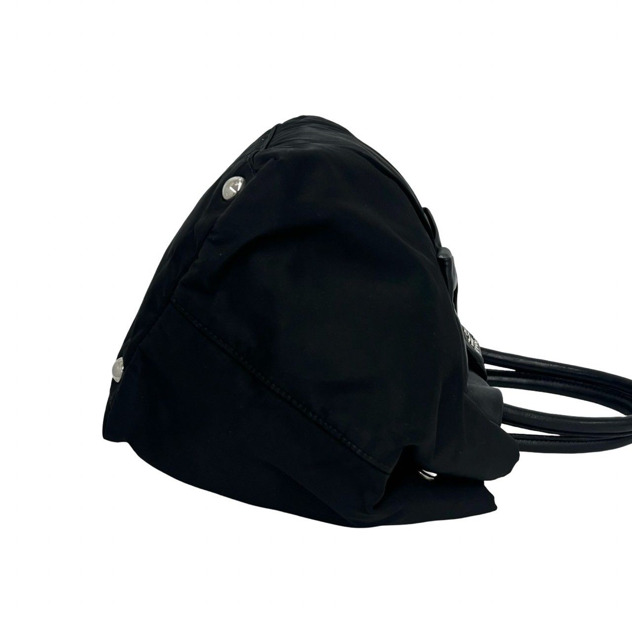 Prada Logo Tessuto Nylon Ribbon Motif Leather Tote Black — view 6