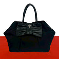 Prada Logo Tessuto Nylon Ribbon Motif Leather Tote Black
