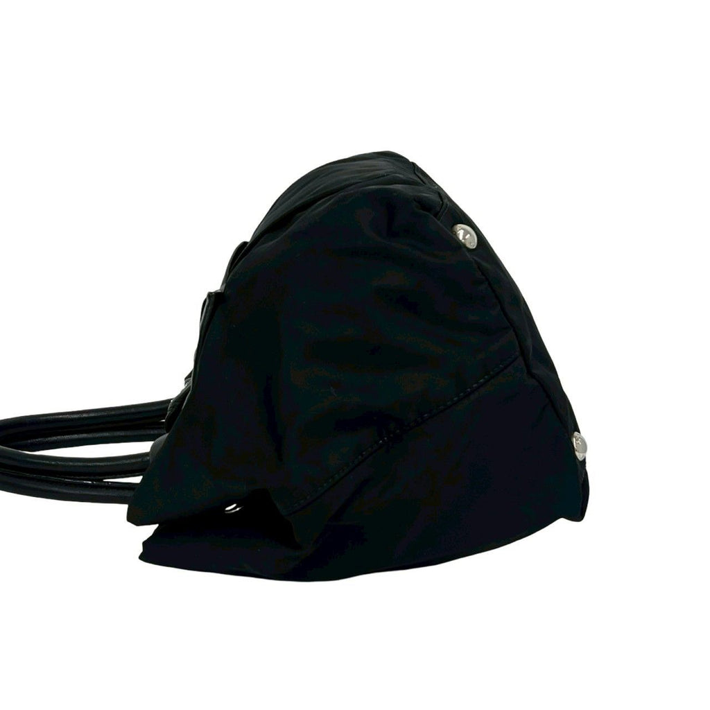 Prada Logo Tessuto Nylon Ribbon Motif Leather Tote Black — view 5