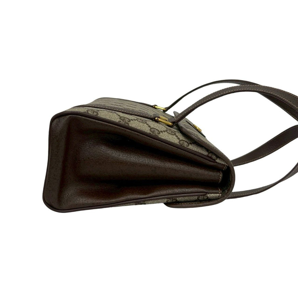 Gucci Vintage GG Pattern Logo Leather Tote Shoulder Bag Brown — view 6