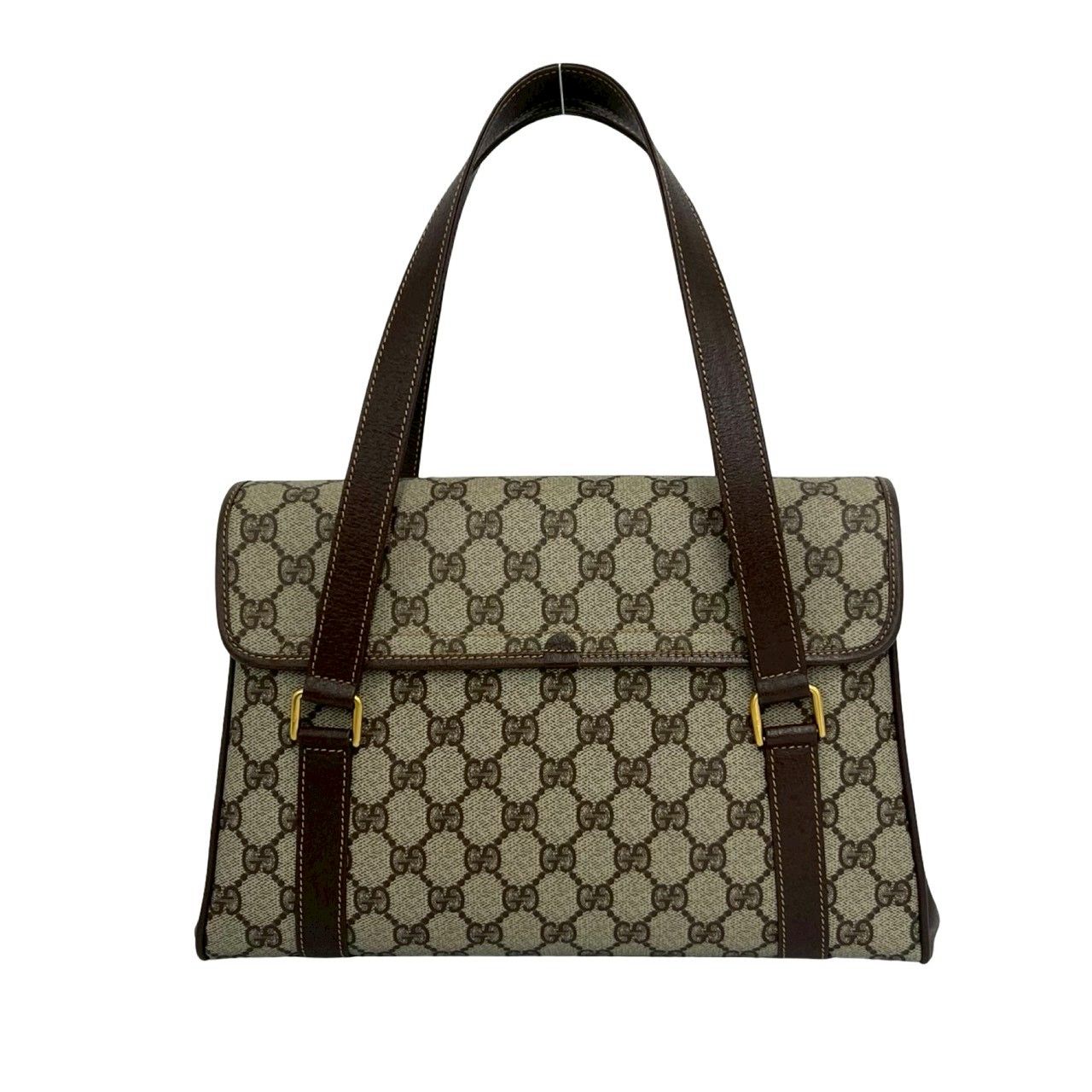 Gucci Vintage GG Pattern Logo Leather Tote Shoulder Bag Brown — view 3