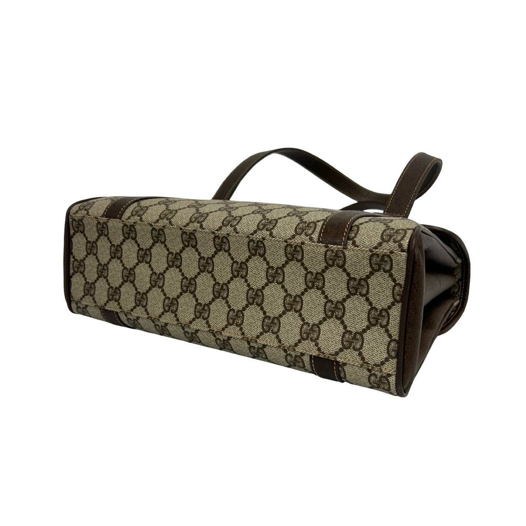 Gucci Vintage GG Pattern Logo Leather Tote Shoulder Bag Brown — view 8