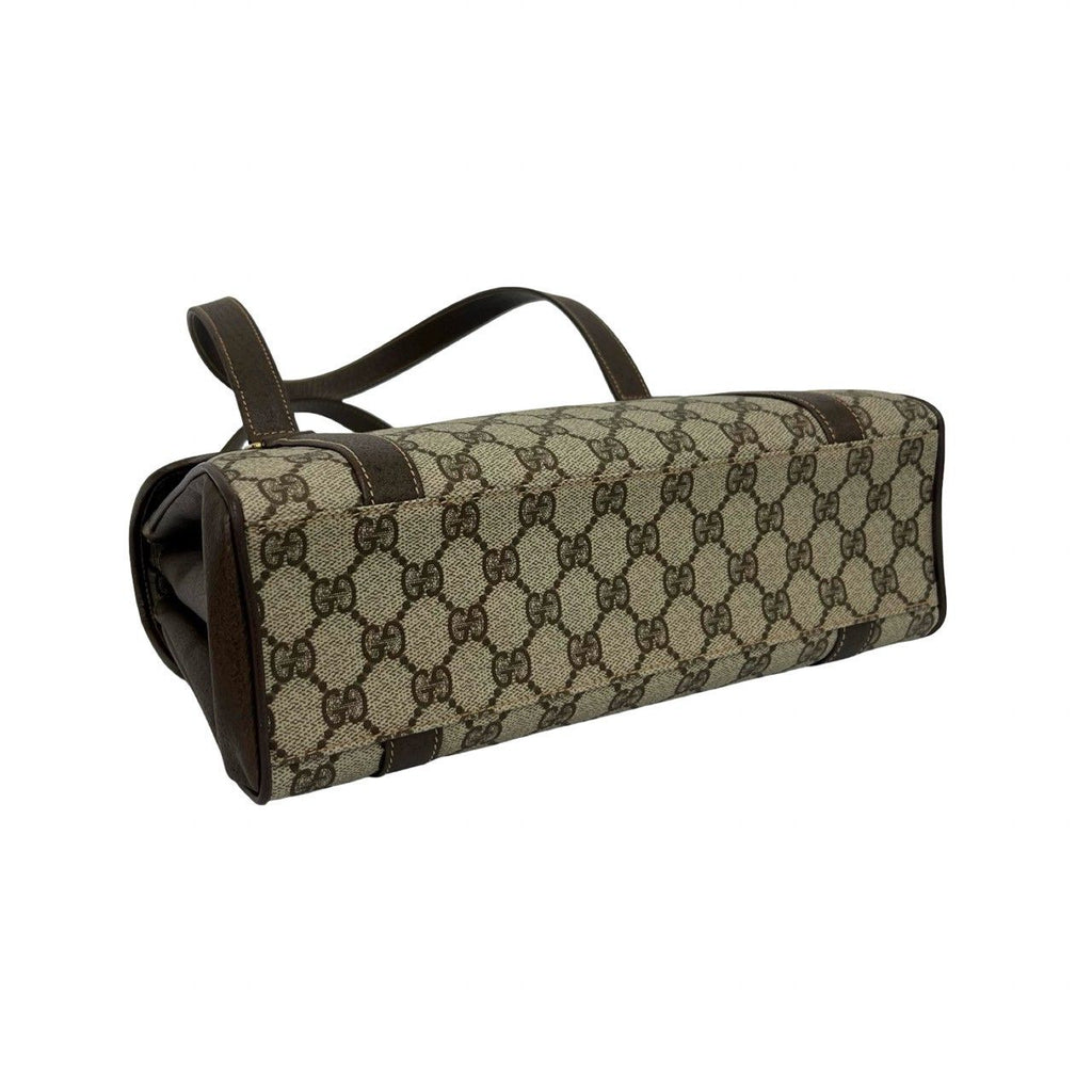 Gucci Vintage GG Pattern Logo Leather Tote Shoulder Bag Brown — view 7
