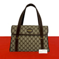 Gucci Vintage GG Pattern Logo Leather Tote Shoulder Bag Brown