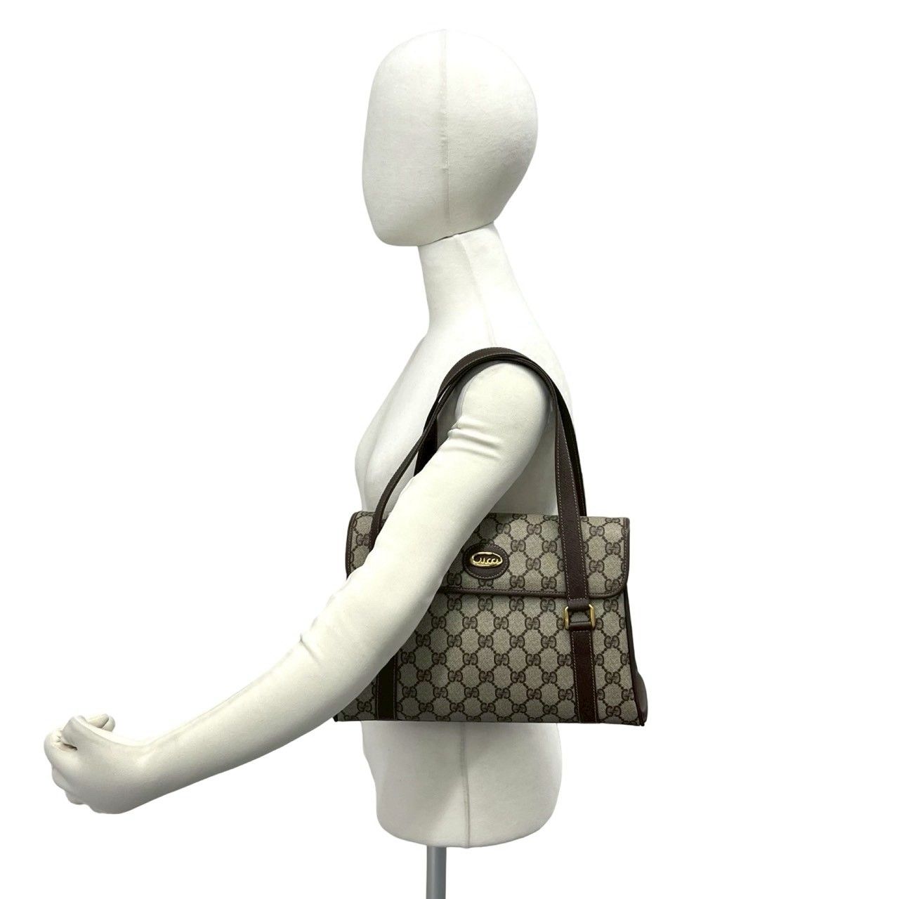 Gucci Vintage GG Pattern Logo Leather Tote Shoulder Bag Brown — view 2