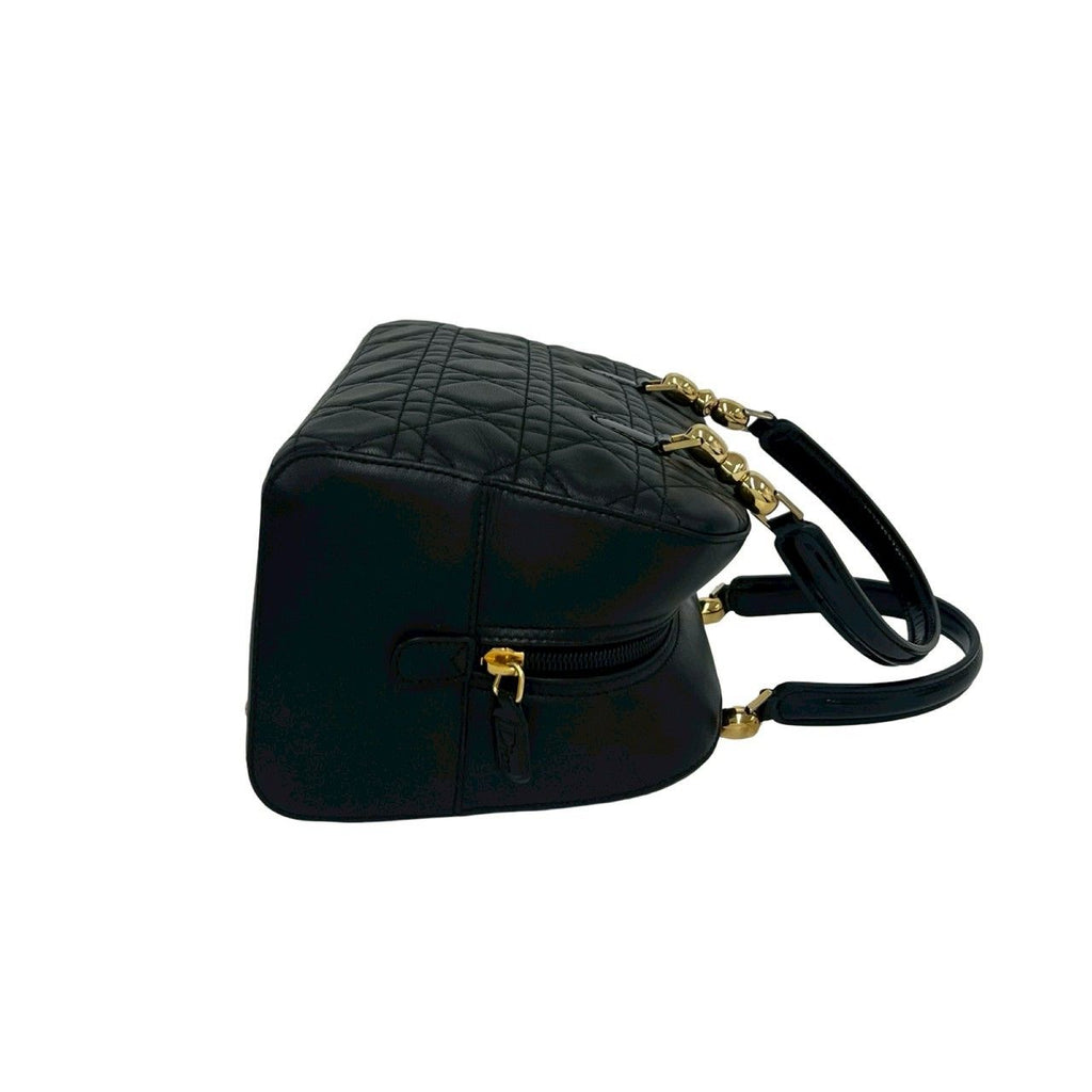 Dior Maris Pearl Cannage Stitch Leather Handbag Black with Card — view 6