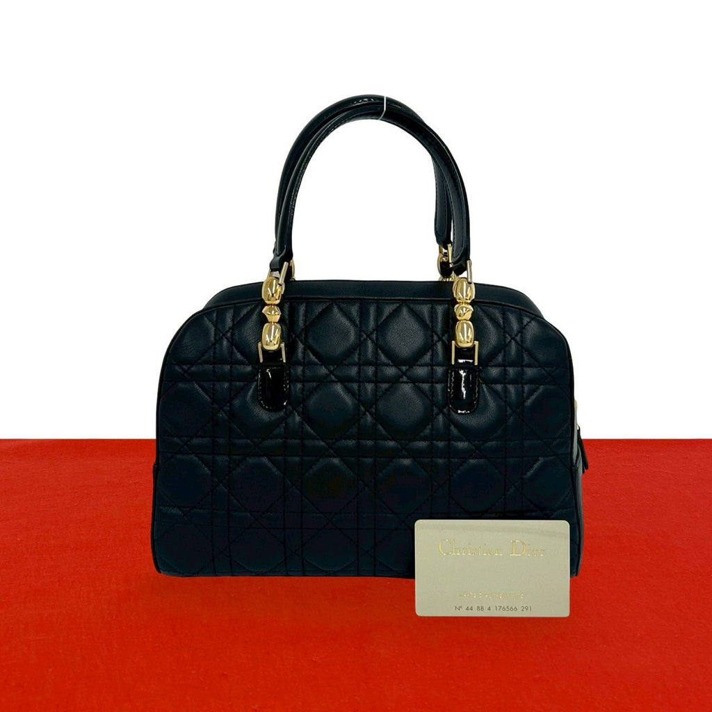 Dior Maris Pearl Cannage Stitch Leather Handbag Black with Card