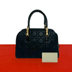 Dior Maris Pearl Cannage Stitch Leather Handbag Black with Card