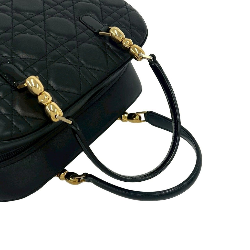 Dior Maris Pearl Cannage Stitch Leather Handbag Black with Card — view 4