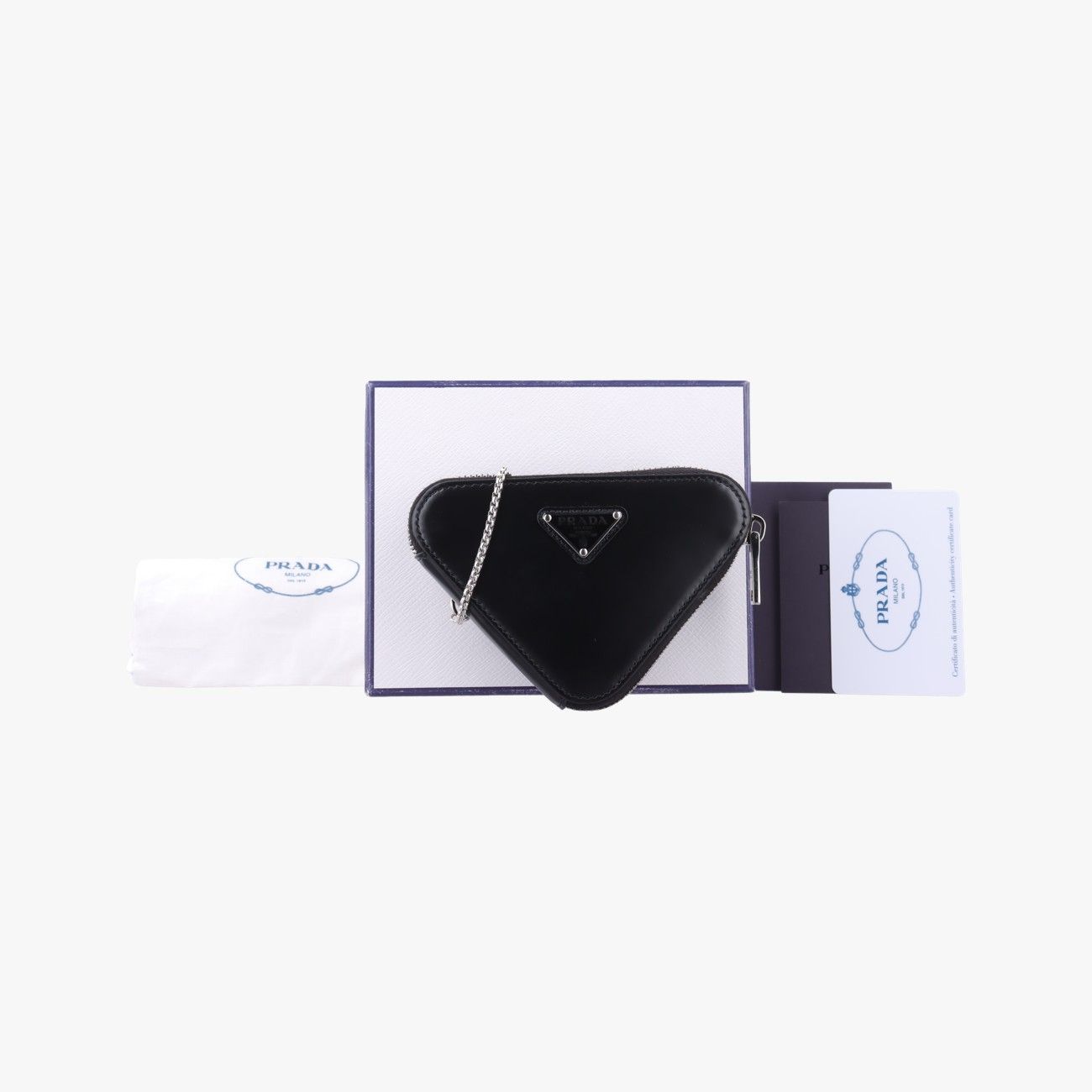 Prada Triangle Chain Pouch Black Leather
