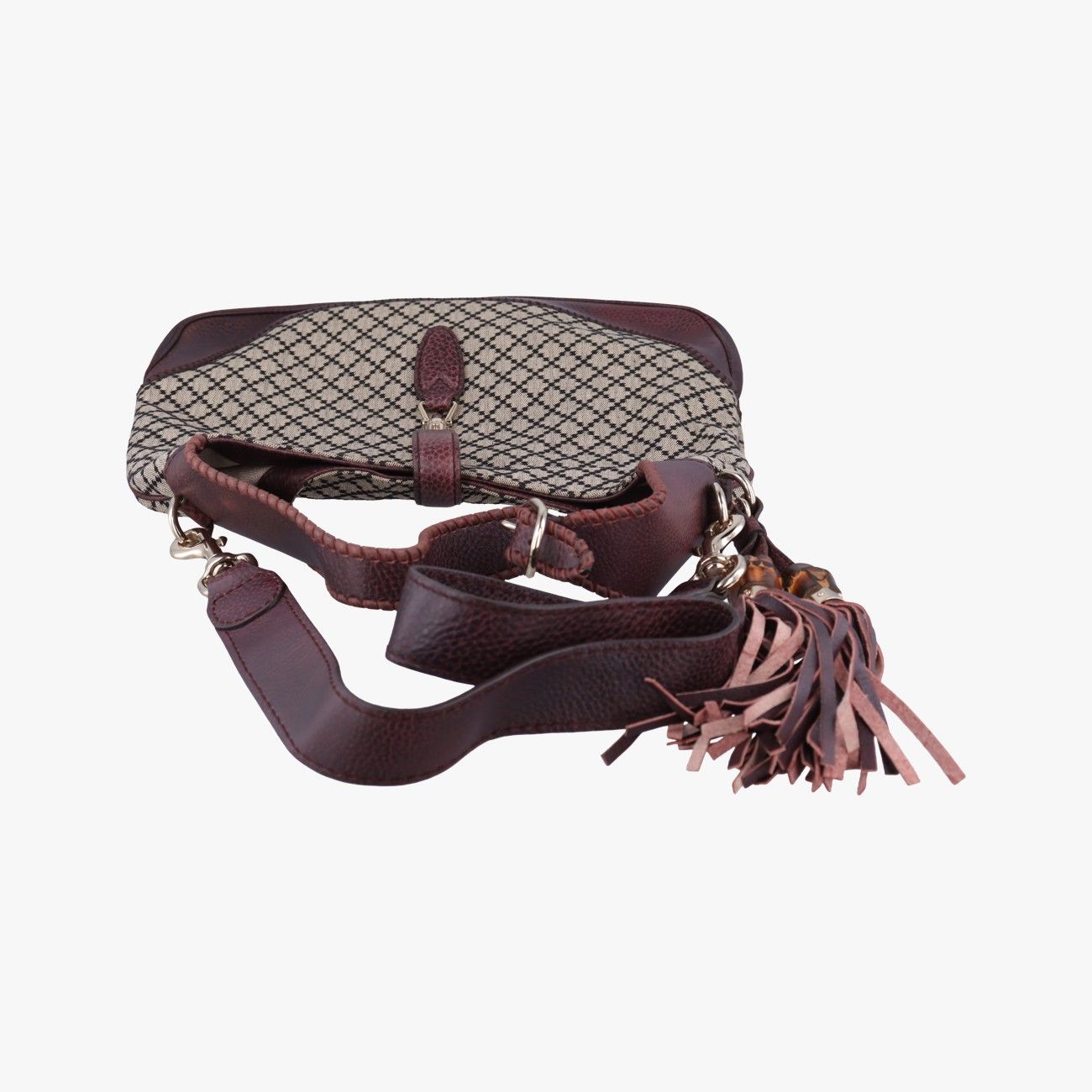 Gucci New Jackie Beige Bordeaux Canvas Leather Shoulder — view 8