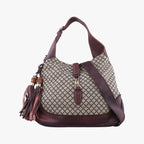 Gucci New Jackie Beige Bordeaux Canvas Leather Shoulder