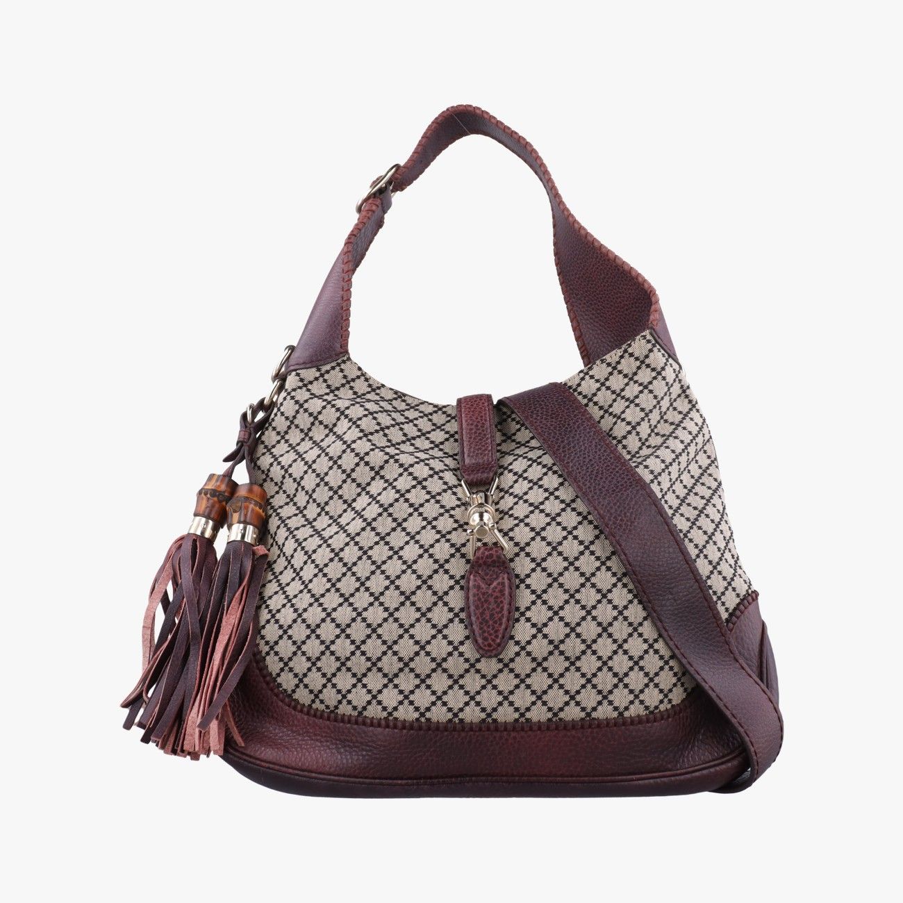 Gucci New Jackie Beige Bordeaux Canvas Leather Shoulder