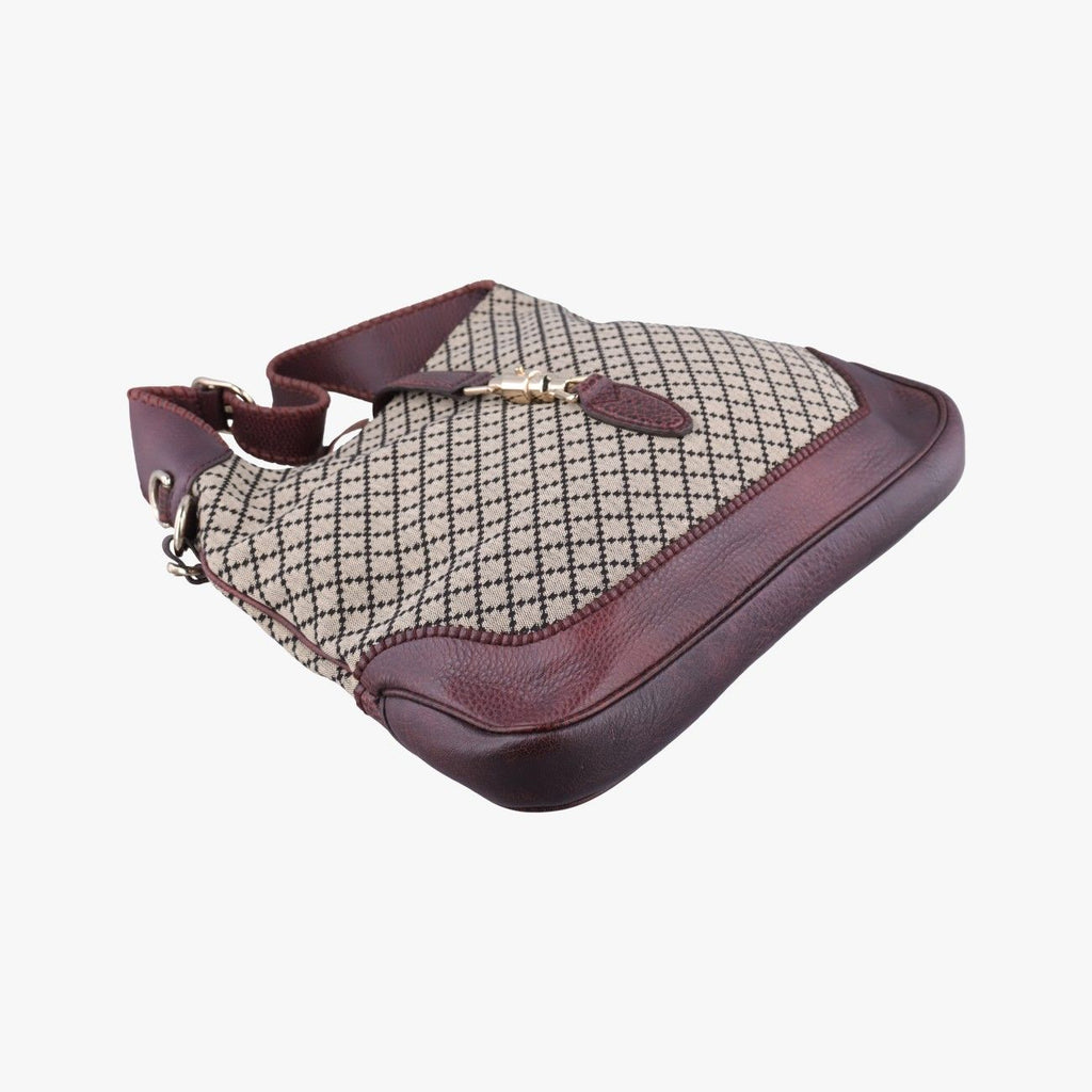 Gucci New Jackie Beige Bordeaux Canvas Leather Shoulder — view 5