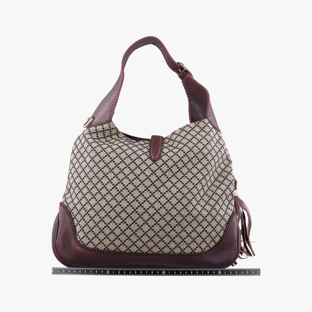 Gucci New Jackie Beige Bordeaux Canvas Leather Shoulder — view 2