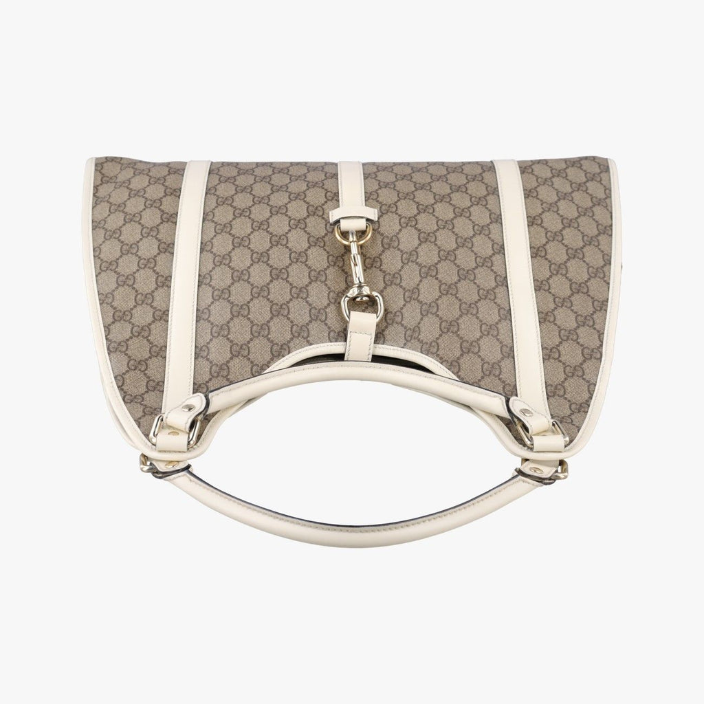 Gucci New Jackie Brown White Canvas Leather Handbag — view 8