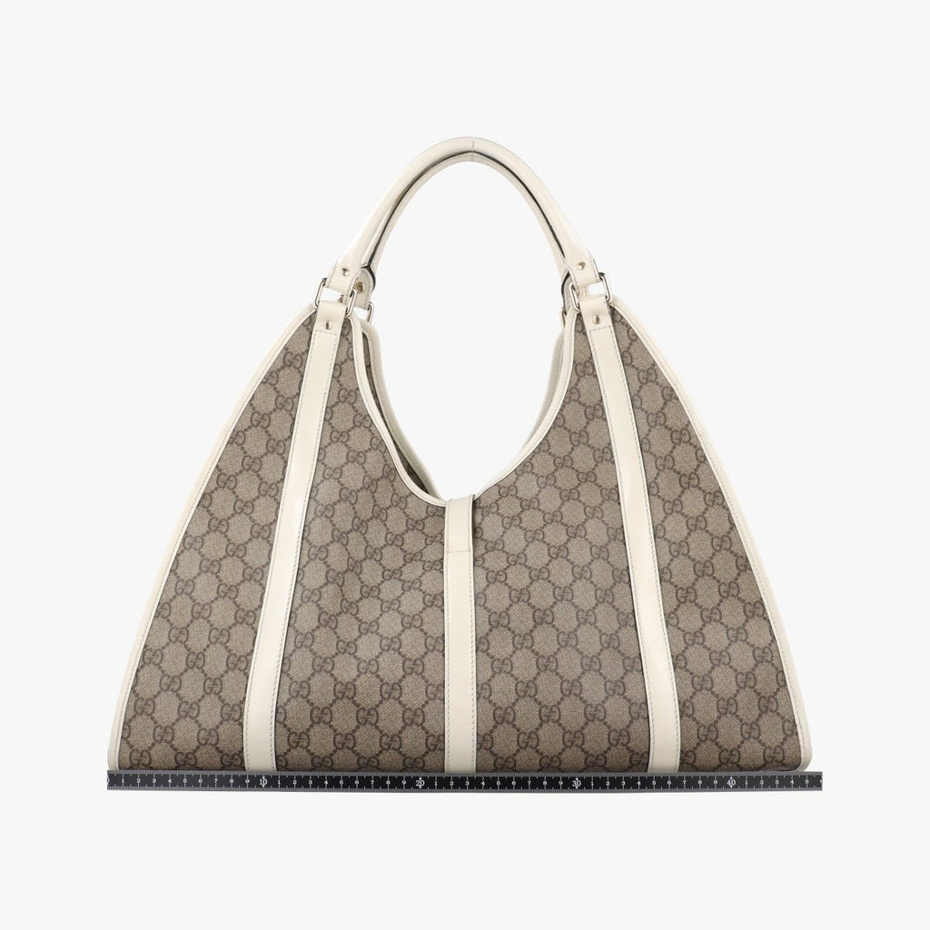 Gucci New Jackie Brown White Canvas Leather Handbag — view 2