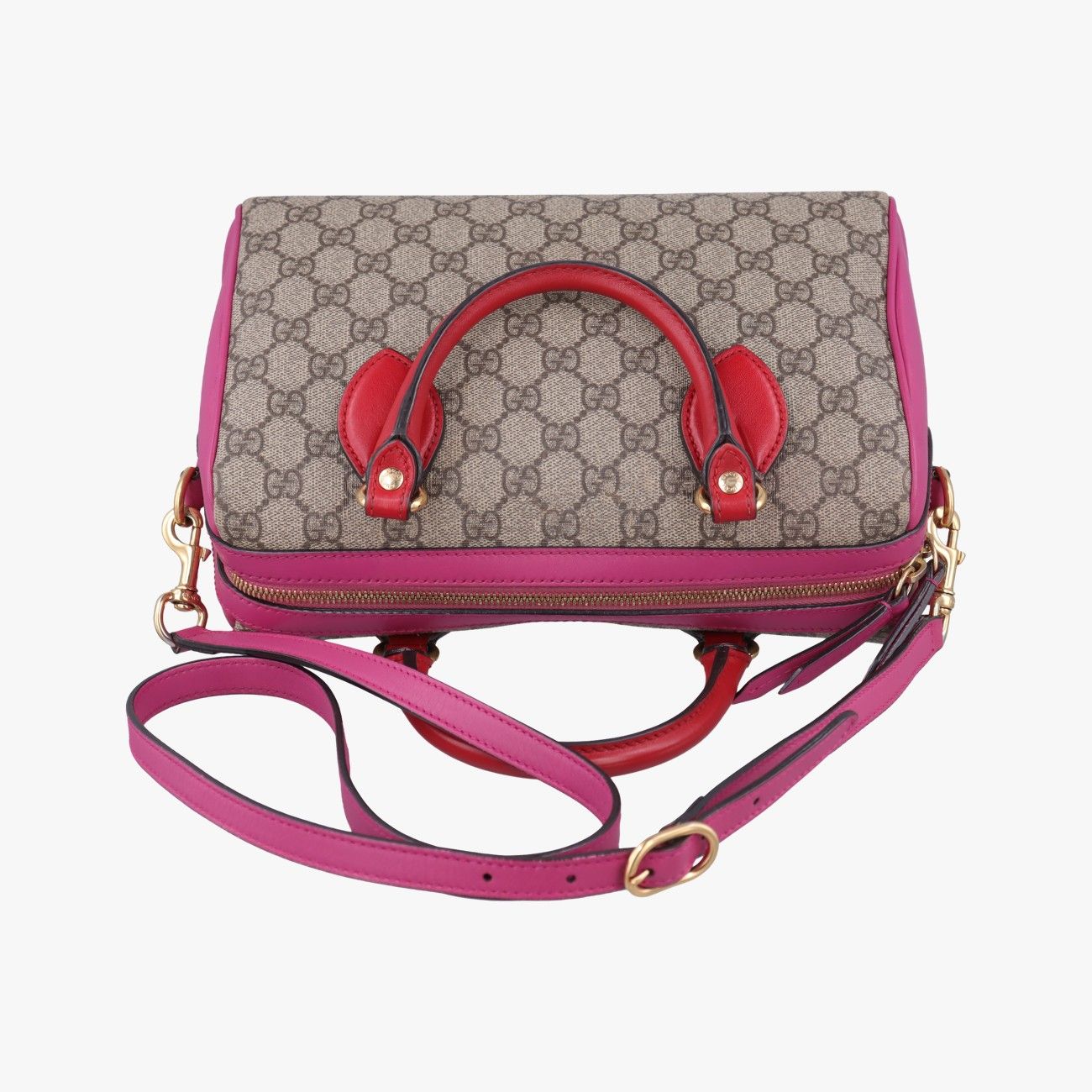 Gucci GG Supreme Beige Red Pink Canvas Leather Shoulder — view 8