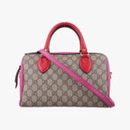 Gucci GG Supreme Beige Red Pink Canvas Leather Shoulder