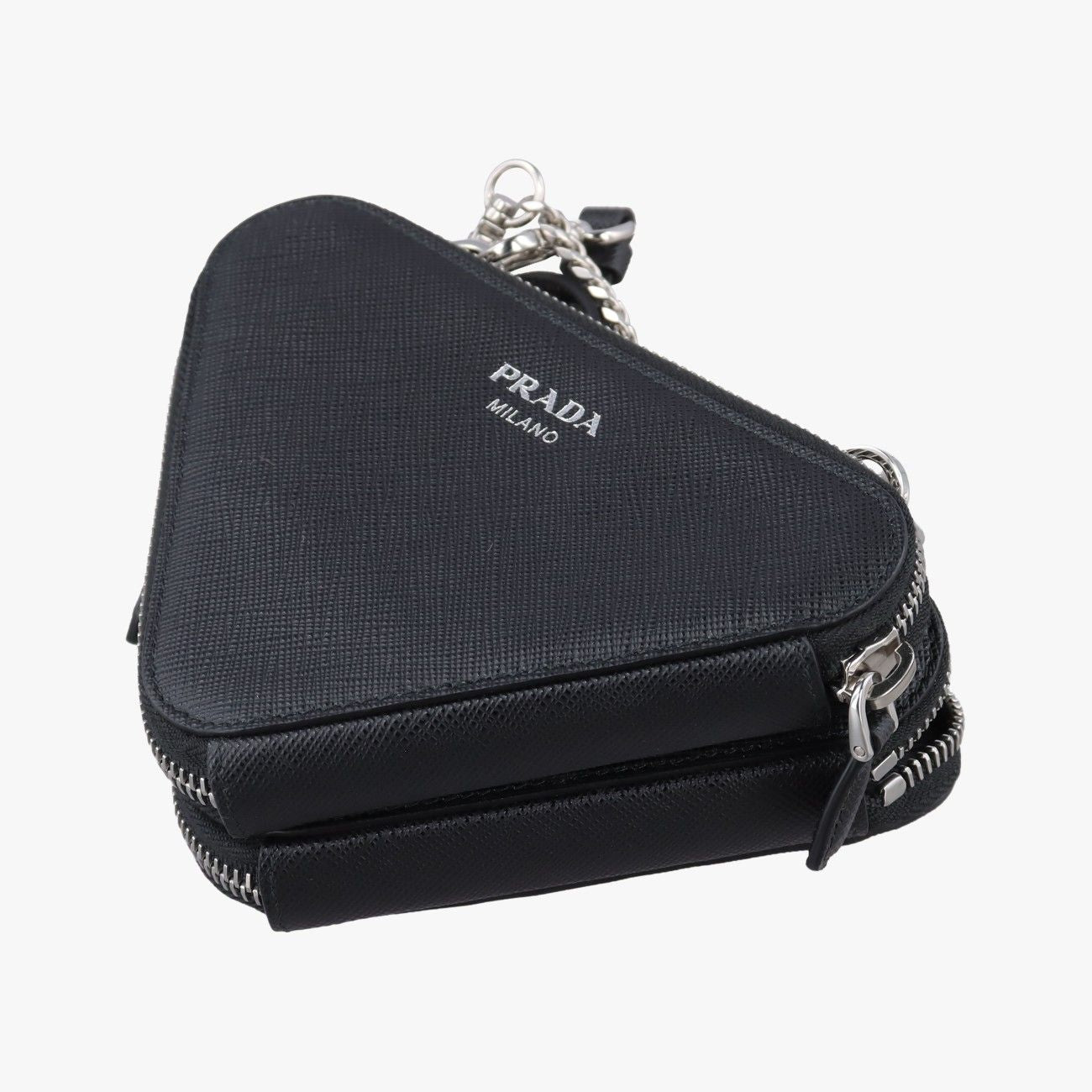 Prada Triangle Logo Black Saffiano Leather 62 Shoulder — view 6