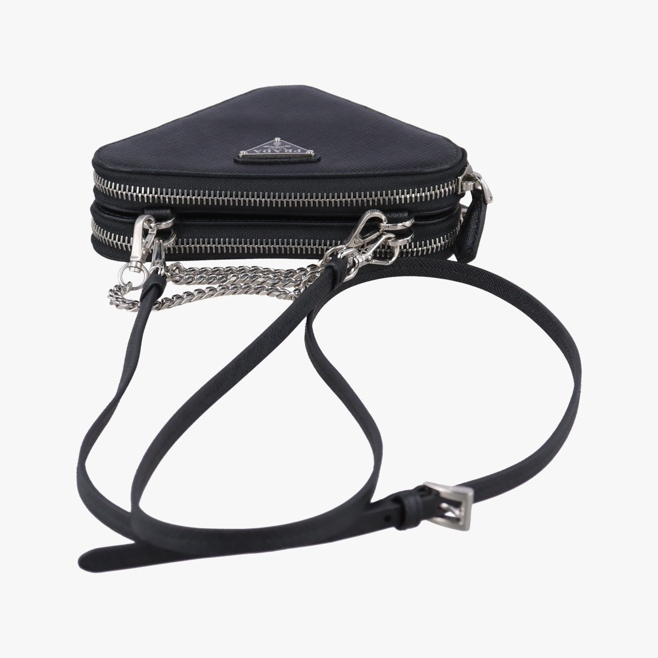Prada Triangle Logo Black Saffiano Leather 62 Shoulder — view 8