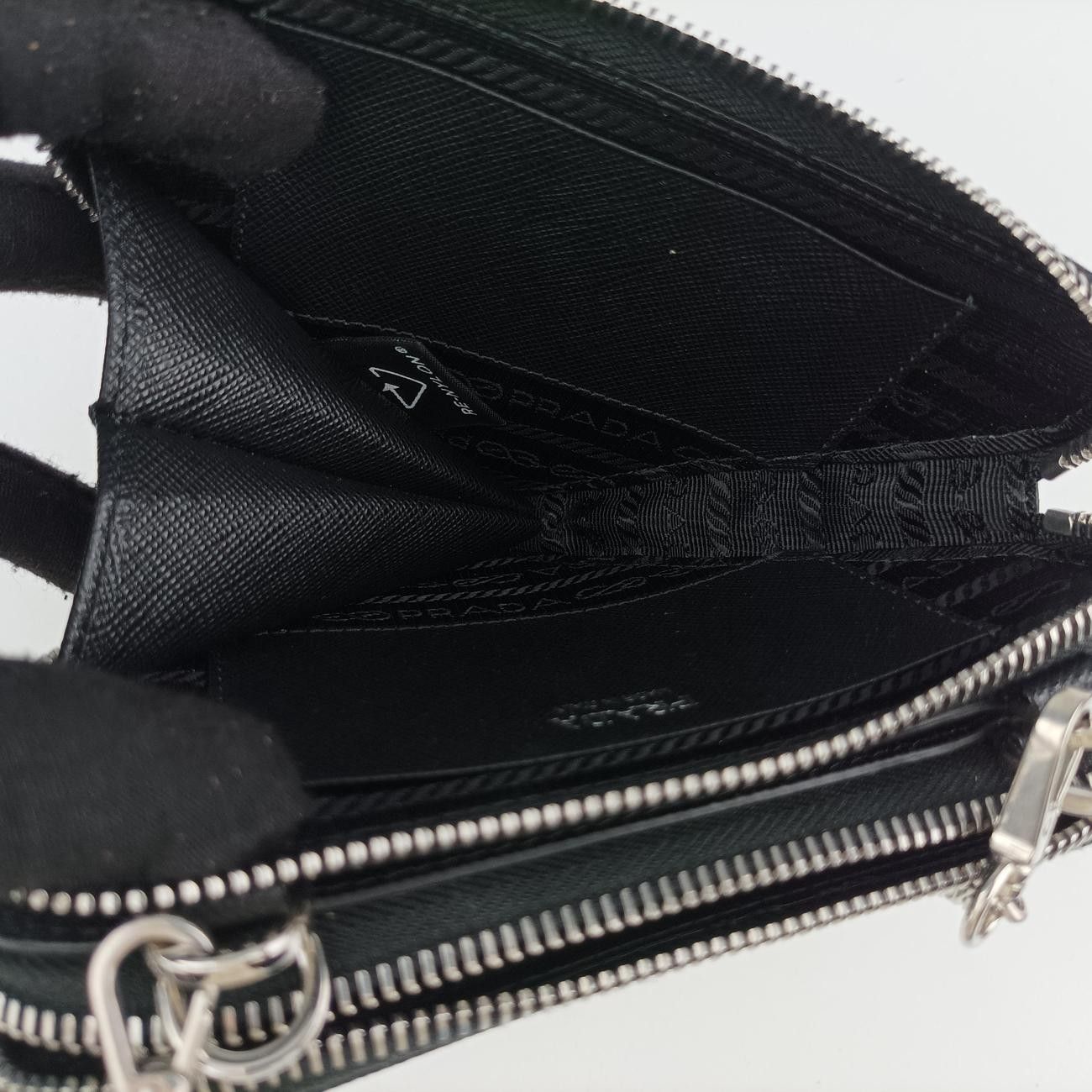 Prada Triangle Logo Black Saffiano Leather 62 Shoulder — view 9