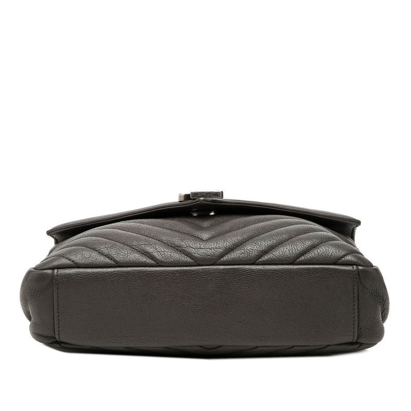 Saint Laurent YSL Monogram Carre Quilted 2-Way Shoulder Bag Gray Leather