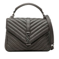 Saint Laurent YSL Monogram Carre Quilted 2-Way Shoulder Bag Gray Leather